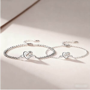 Heart Knot Couple Bracelets - Silver Matching Set 